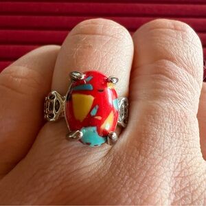 Colorful Red Multi-Stone Statement Ring